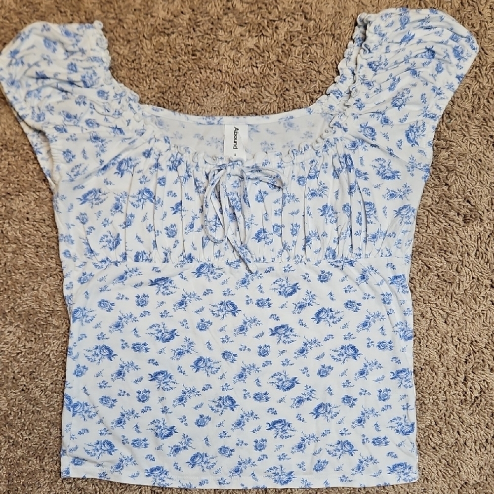 Abound Blue And White Floral Milkmaid Top
